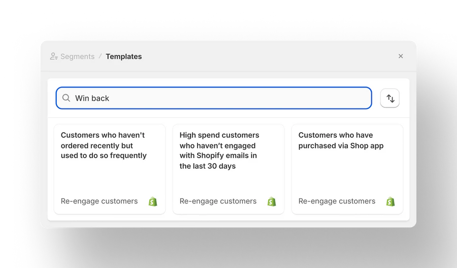 A search window is open where the user searched for "win back" and multiple options are shown as potential options. 