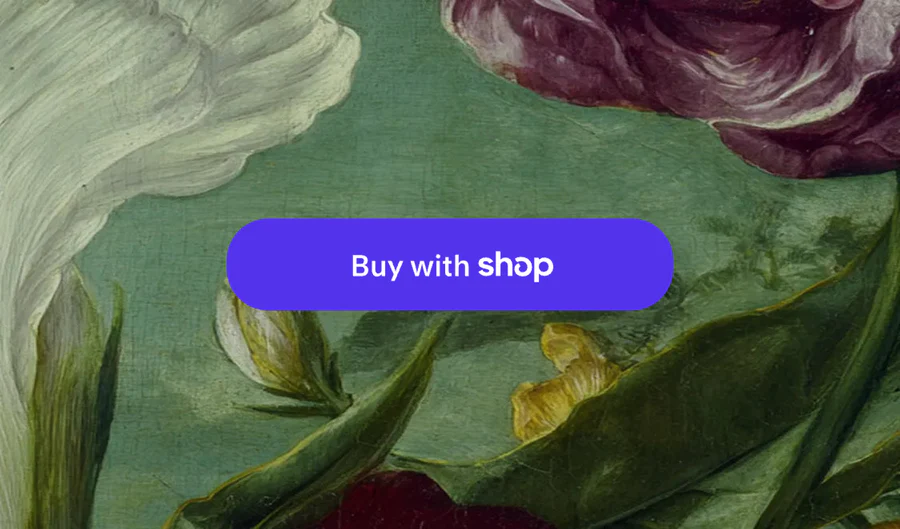A Buy with Shop button is shown and it expands to include the Mastercard logo and the last for digits of a card.